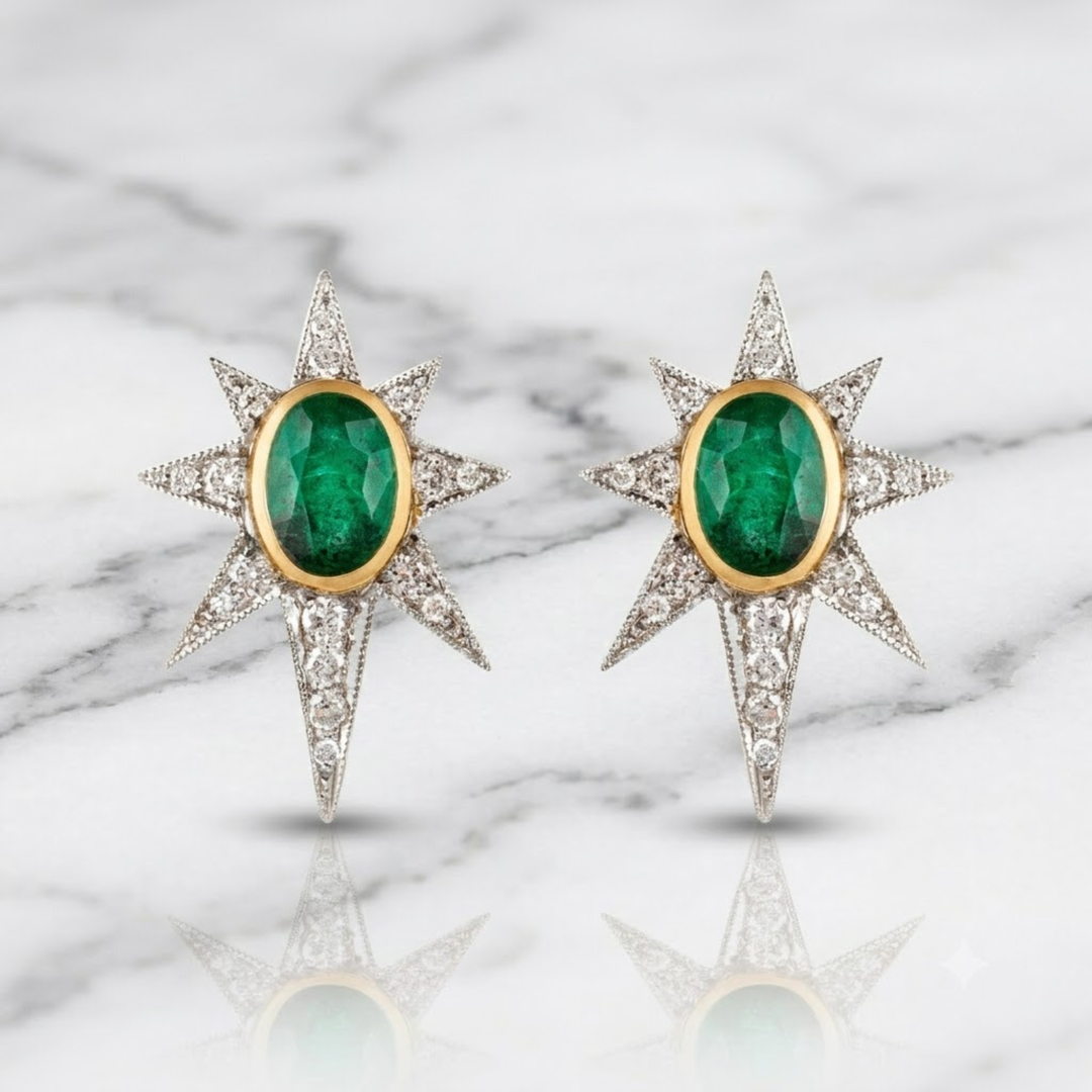 18K Solid Gold Starburst Earrings