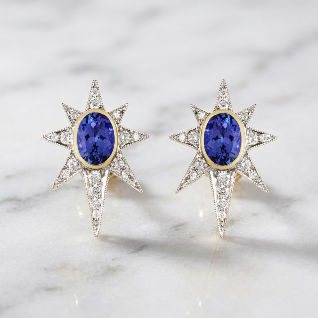 18K Solid Gold Starburst Earrings