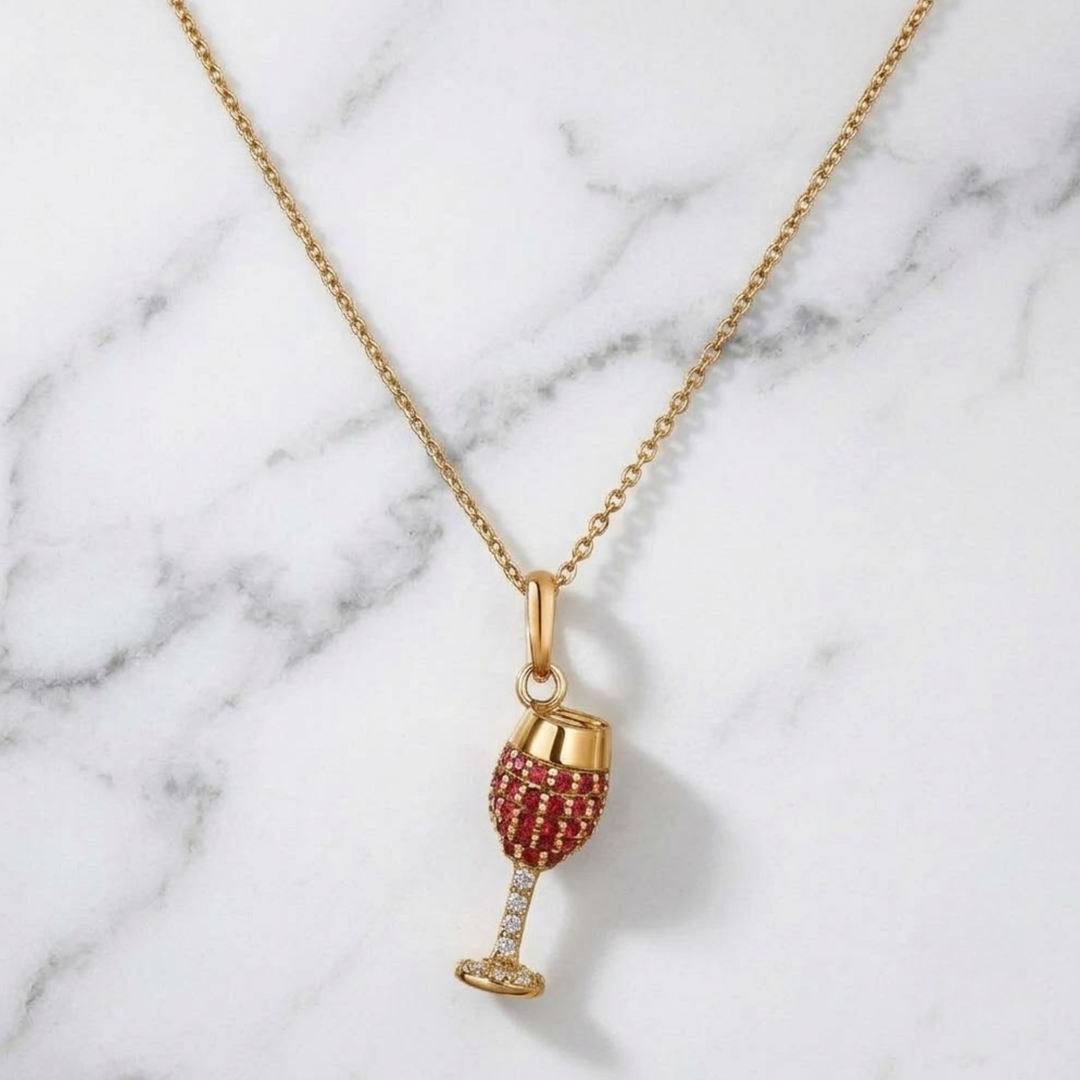 Natural Diamond & Orange Sapphire Wine Glass Pendant