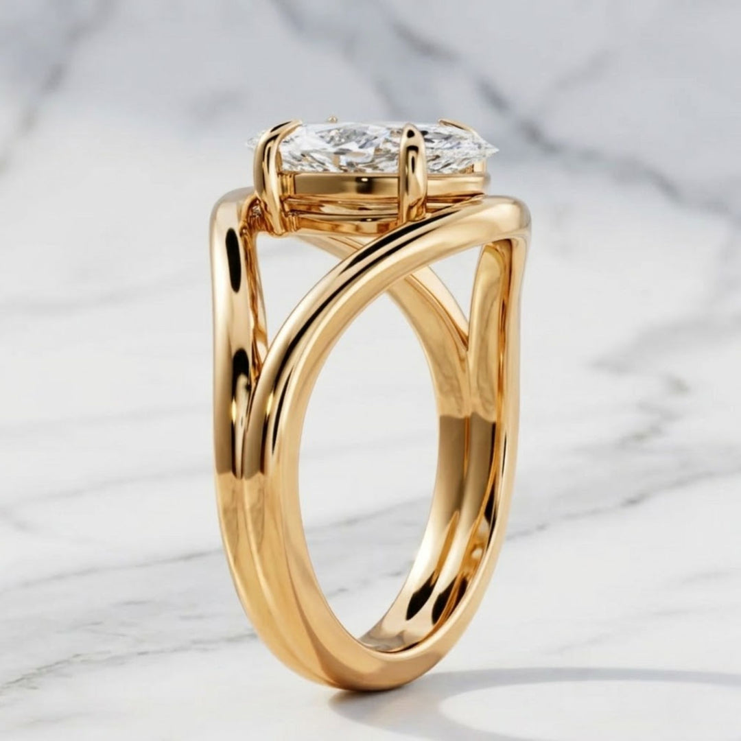 East West 1CT Marquise Cut Diamond Engagement Ring, Solitaire Marquise Ring 14K Solid Yellow Gold Ring Statement Ring