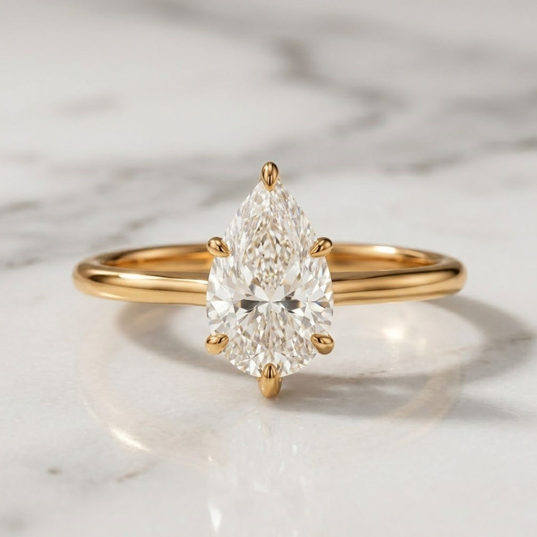 2 Carat Pear Cut Lab Grown Diamond Ring / Pear Shaped Engagement Ring / 2 CT Solitaire Ring / Minimalist Ring / 14K Gold Thin Dainty Ring