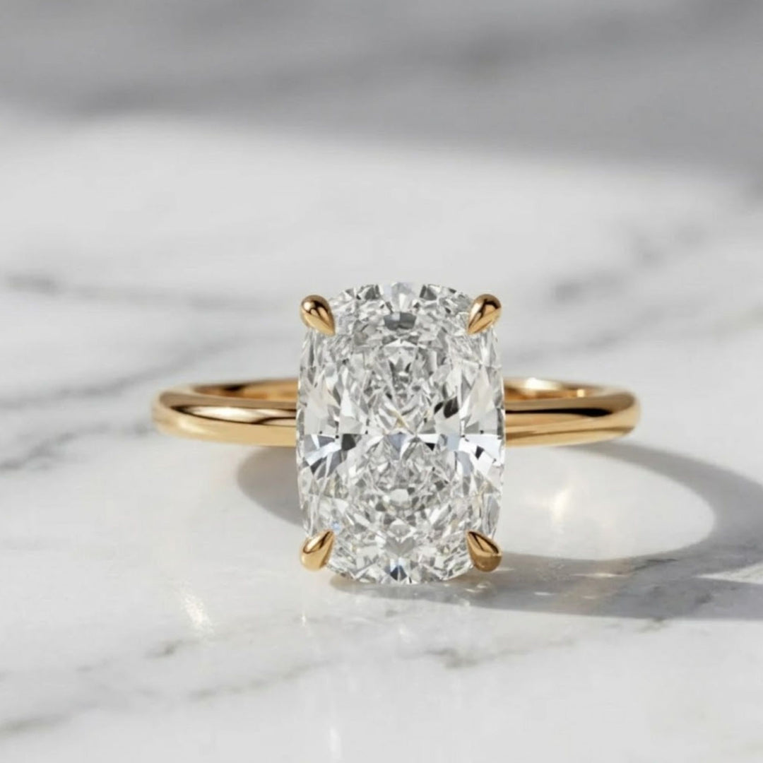 3 Carat Lab Diamond Ring / 3 CT Elongated Cushion Diamond / Elongated Cushion Cut Engagement Ring / 14k Yellow Gold / Thin Engagement Ring