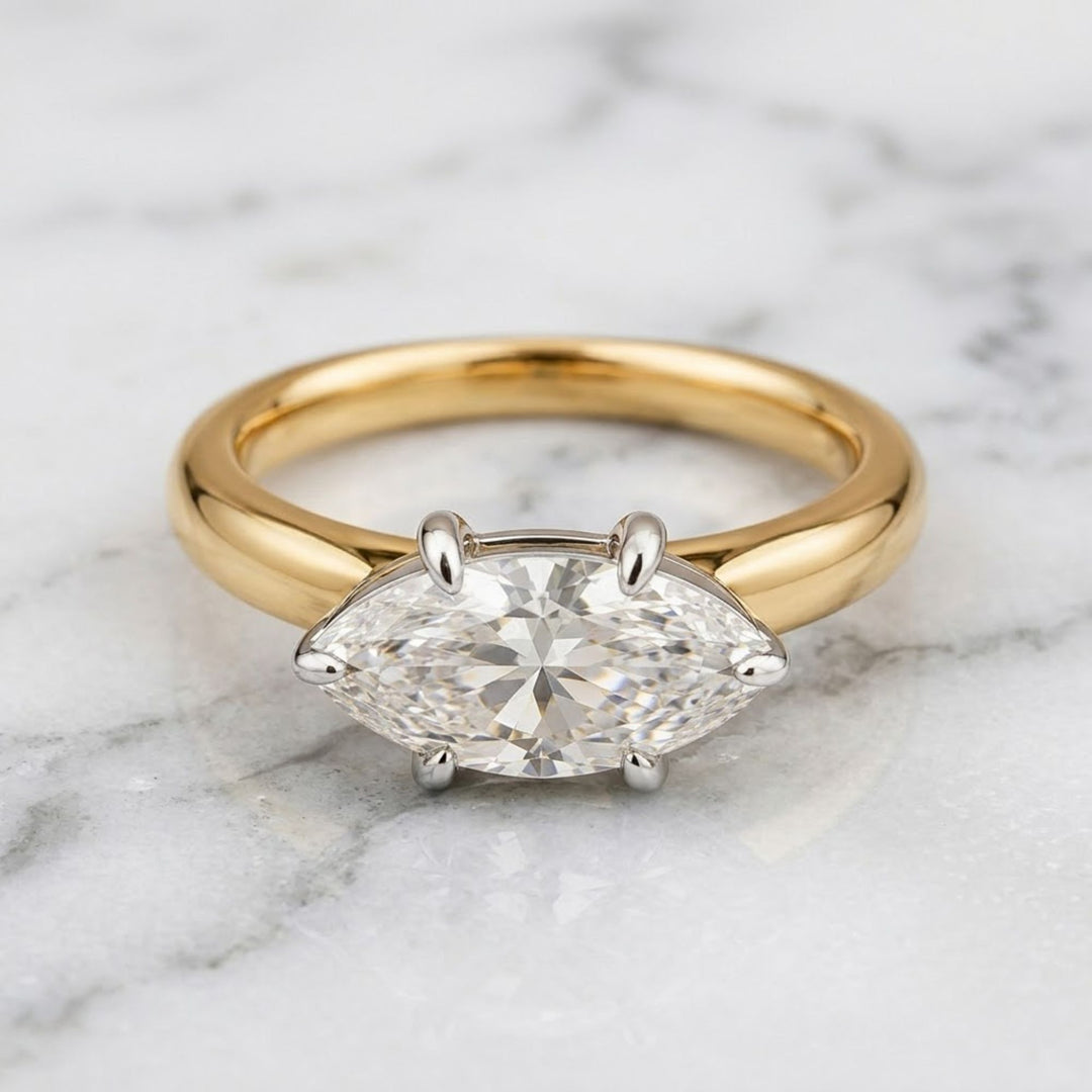 2.50ct Antique Moval Lab Diamond Engagement Ring | 14K Yellow Gold