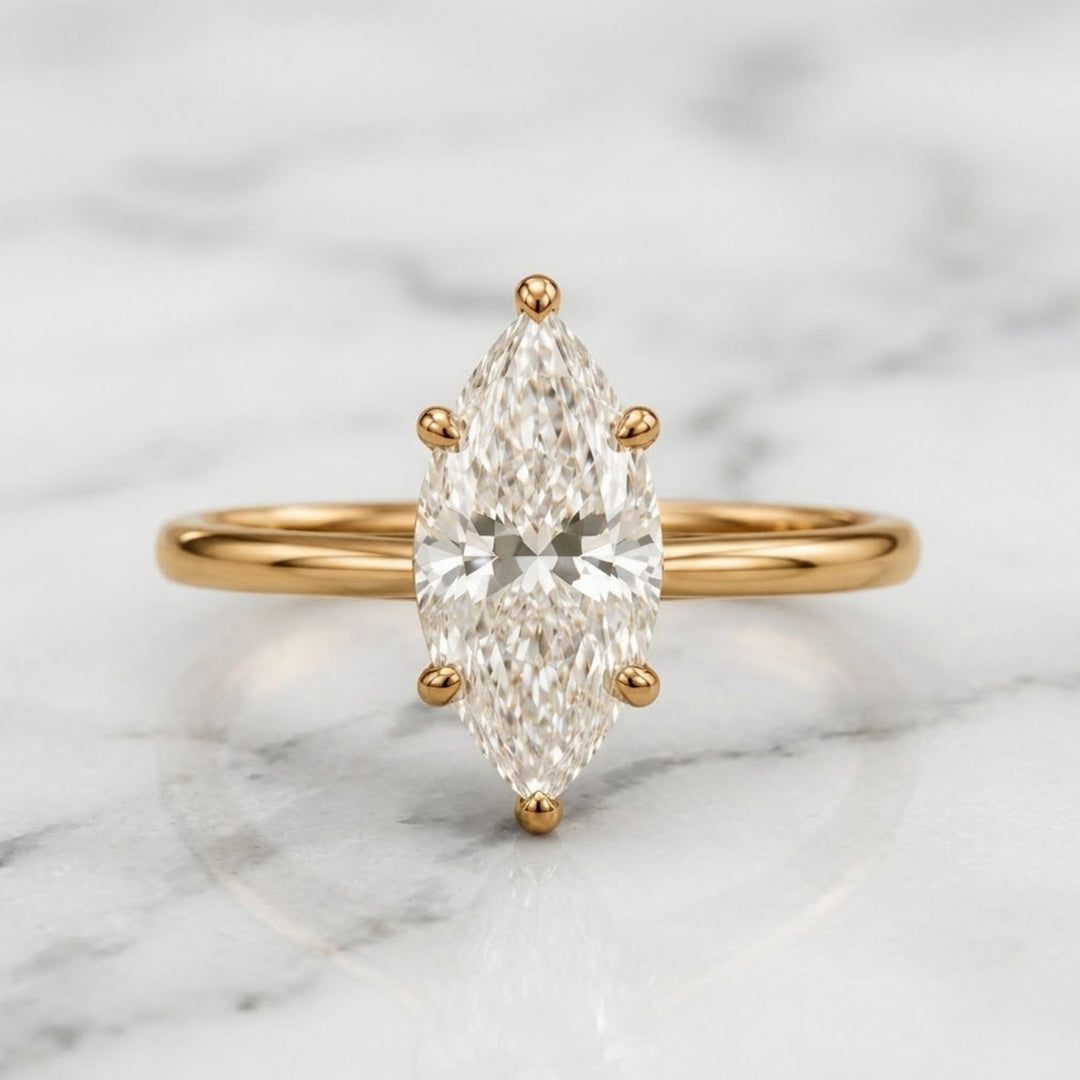 3 Carat F VS1 IGI Certified Lab Grown Marquise Diamond 14k Gold Ring