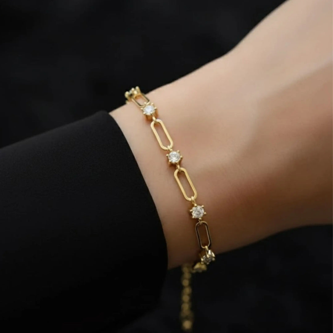 0.50CT Paperclip Diamond Station Bracelet, Chain Link Bracelet, Lab Grown Diamond Bracelet, Diamond Accents Bracelet Jwalin Jewels