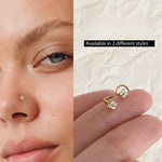 Load image into Gallery viewer, Flower L Shape / Corkscrew Nose Stud • Diamond Small Nose Stud, Nose Piercing • Solid Gold Nose Stud • Tiny Diamond Nose Stud