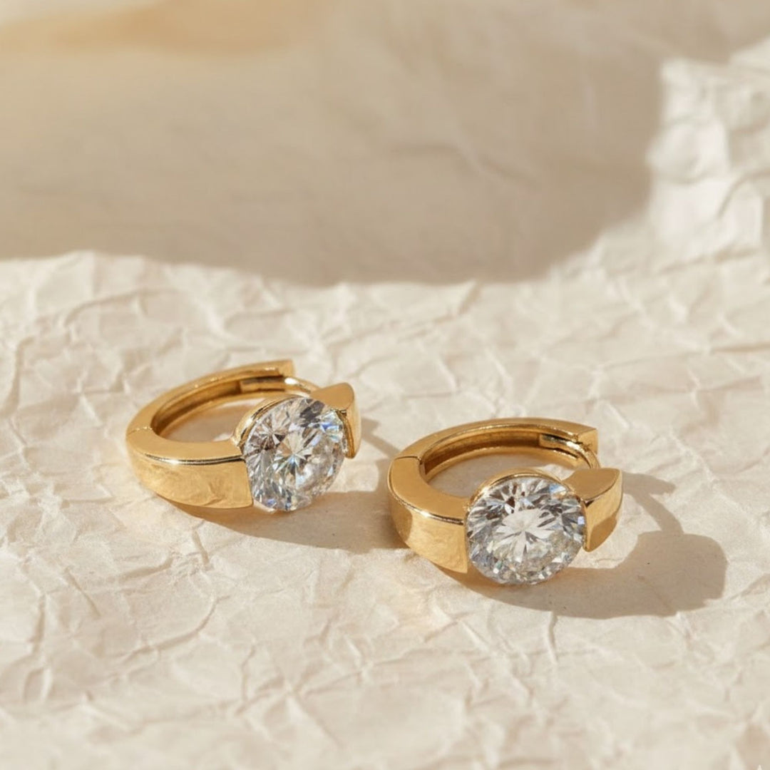 0.50 ctw Round Lab Grown Diamond Huggie Earrings | 14K Yellow Gold Bezel Hoops | Round Cut Diamond Dangle | Minimalist Bridal Jewelry Gift