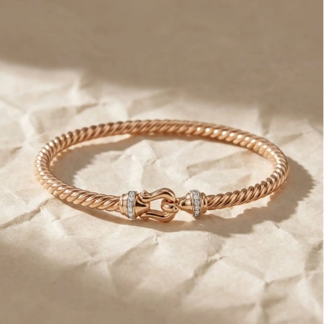 14K Gold Diamond Cable Bangle Bracelet | Twisted Rope Bracelet | Natural Diamond Bangle | Luxury Handmade Jewelry Gift Jwalin Jewels