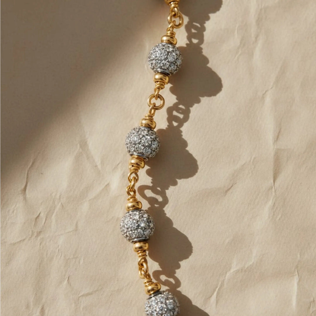 Gold Beaded Bracelet with Pave Lab Grown Diamonds, 14K Gold Jewelry for Men, Gift for Him, Luxury Gold Ball Jewelry, Elegant Gift Idea Jwalin Jewels