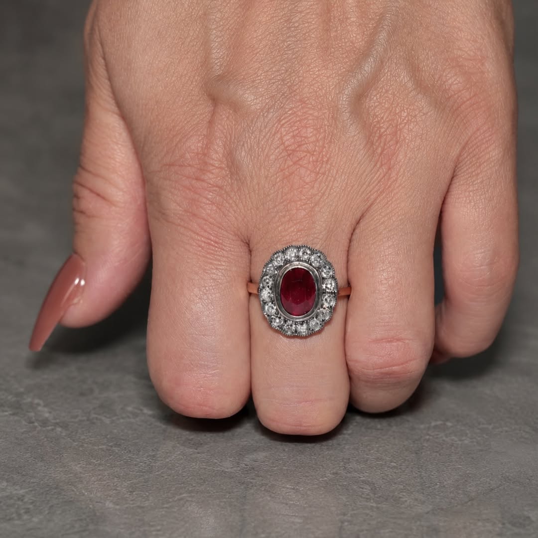 Royal Natural Ruby & Diamond Halo Ring