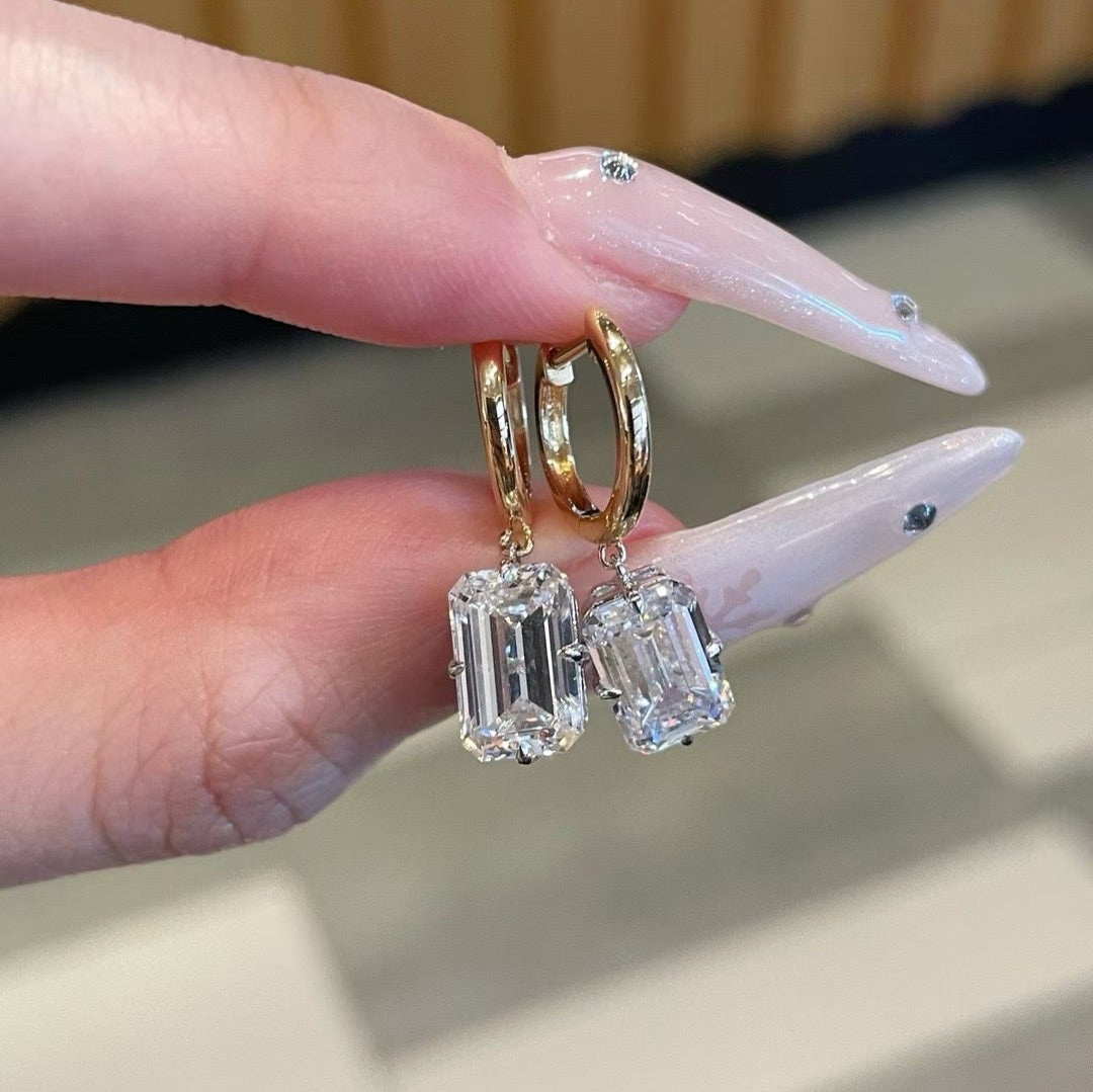 Emerald Cut Lab Grown Diamond Huggie, Solid Gold Prong Set Statement Hoop, Chunky Modern Geometric Earrings, Small Hoops, 14K 18K, Reka