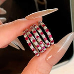 Load image into Gallery viewer, Ruby Diamond Wedding Band / Ruby Diamond Alternating Shared Prong Wedding Band / Ruby Ring / Anniversary Band