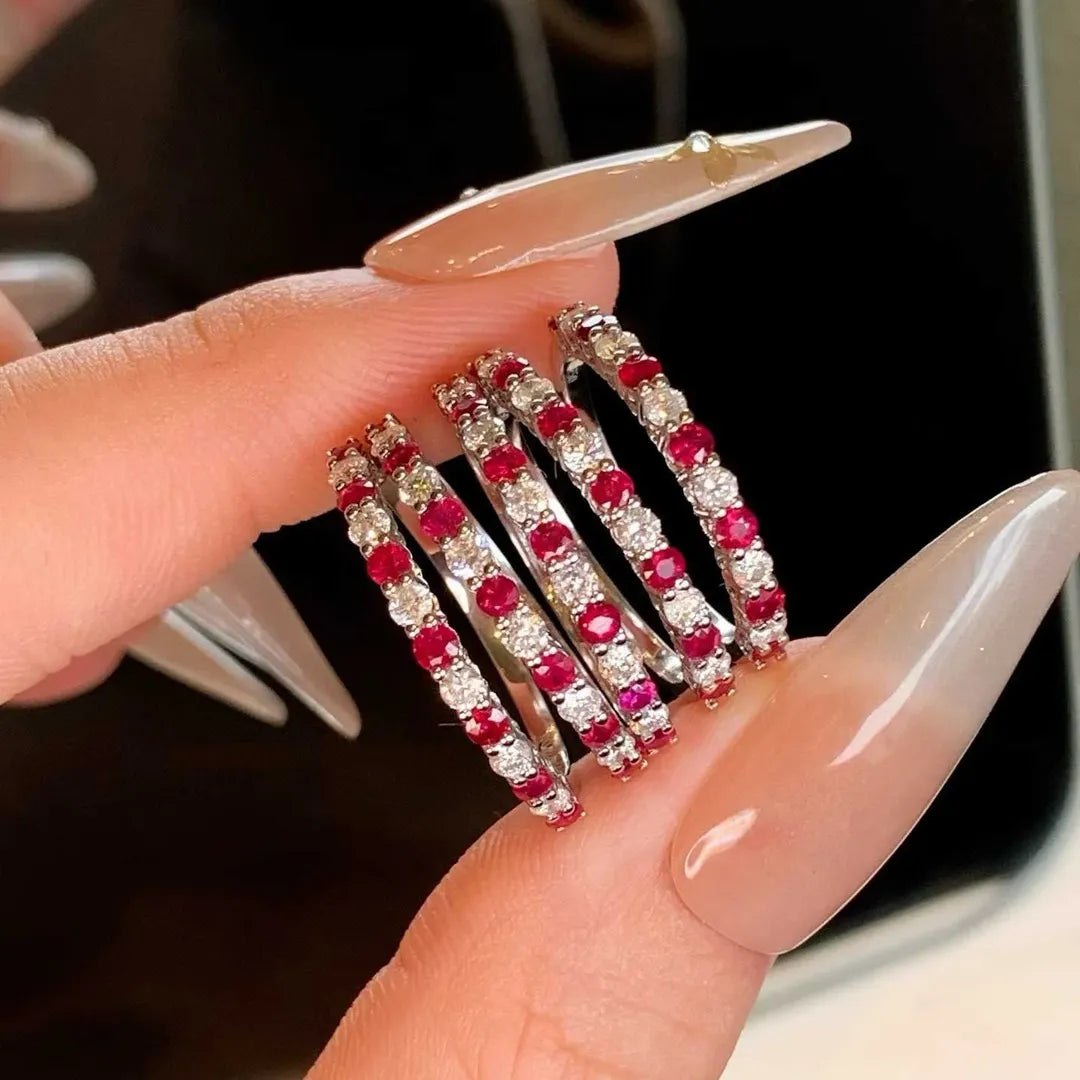 Ruby Diamond Wedding Band / Ruby Diamond Alternating Shared Prong Wedding Band / Ruby Ring / Anniversary Band