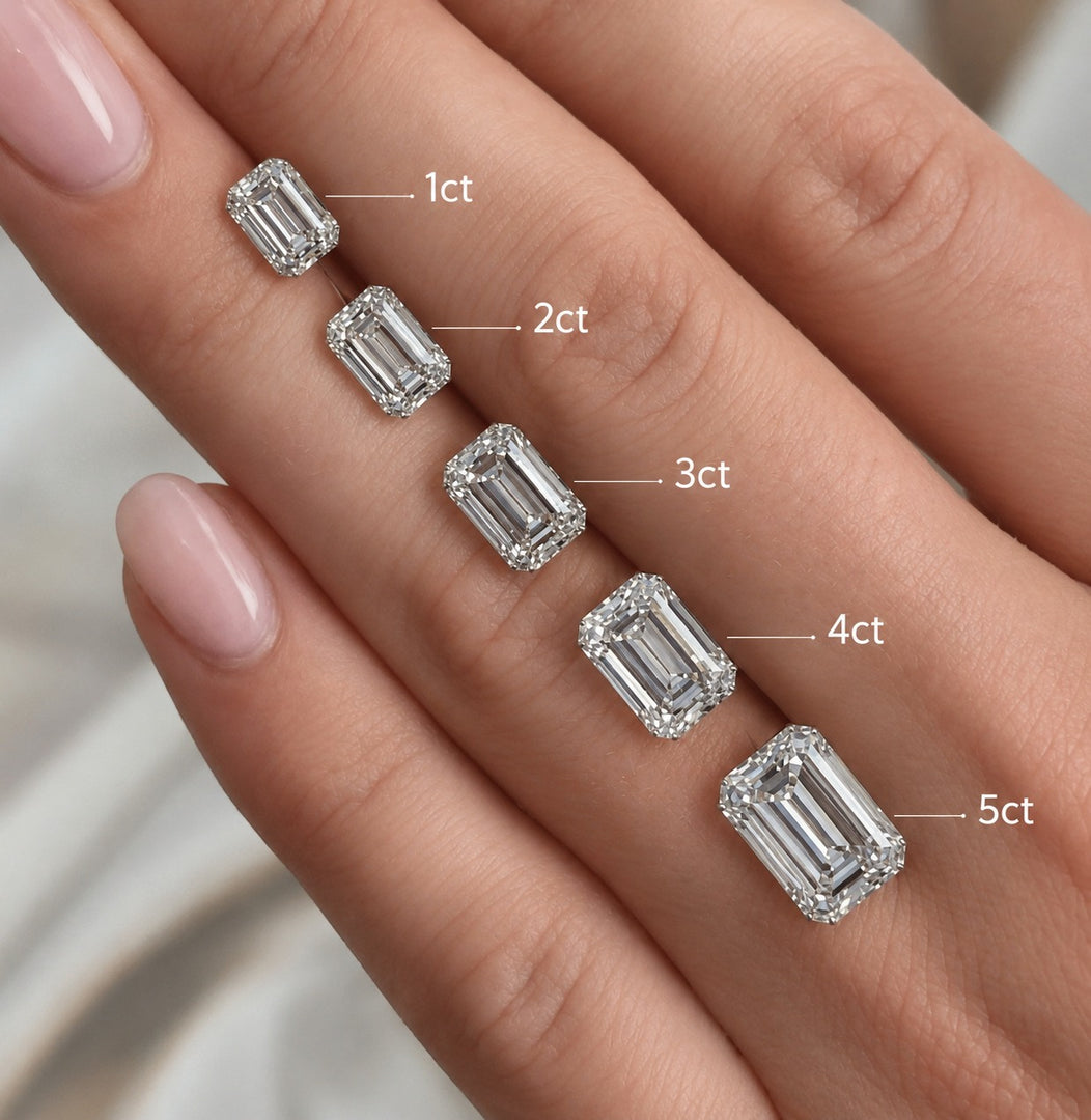 Emerald Cut Solitaire Lab Grown Diamond Engagement Ring in 9K - 18K Solid Gold 1 to 5 Carat IGI Certified