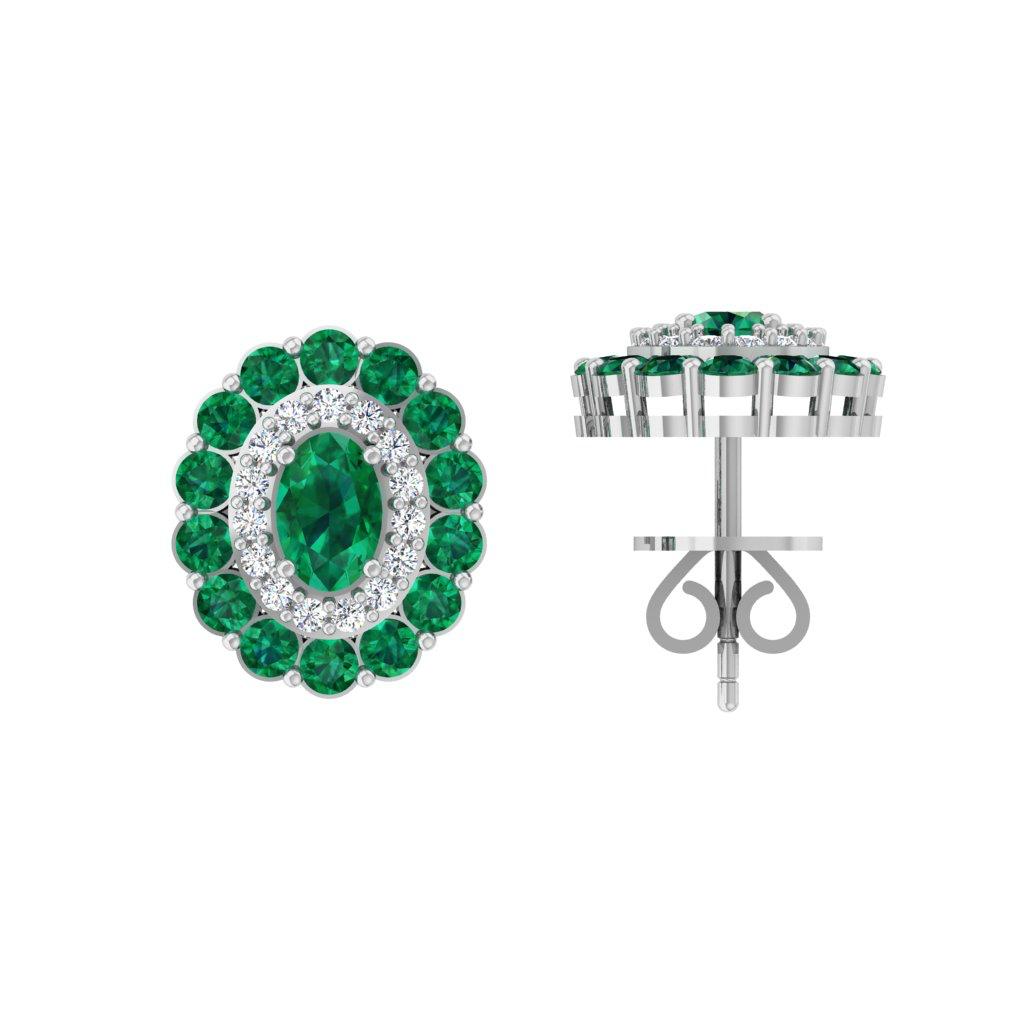 Emerald Halo Jewelry Set, Oval Green Diamond Pendant Necklace & Stud Earrings, 14K Gold, Luxury Bridal Gift