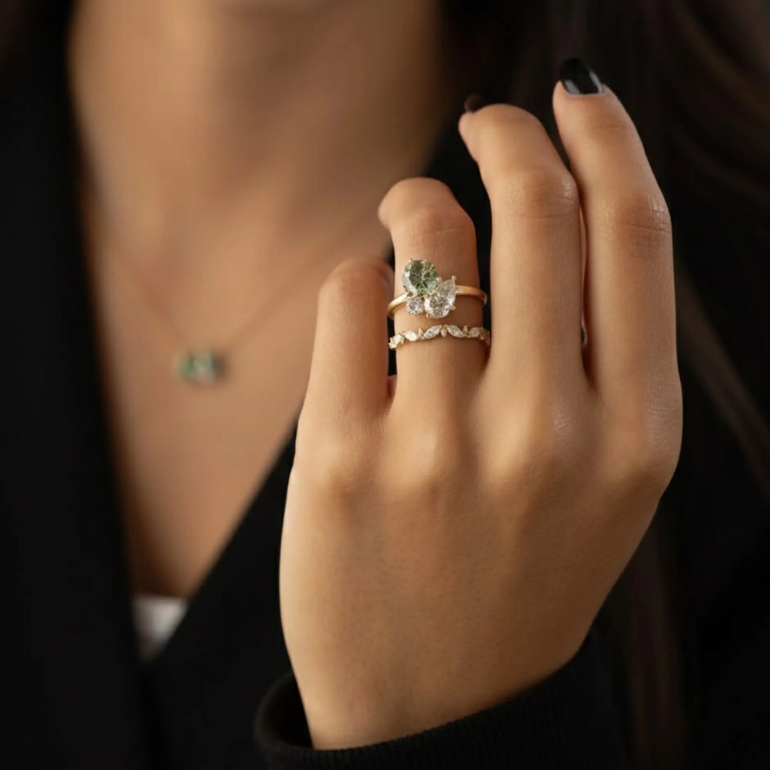 Pear Cut Lab Grown Diamond Half Eternity Band, Stackable Diamond Wedding Band, CVD Diamond Matching Band, 14K Solid Gold Band For Her Jwalin Jewels