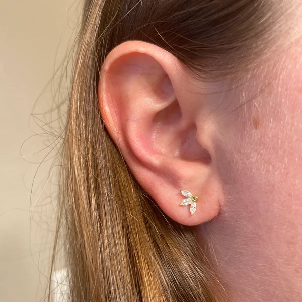 Marquise Diamond Petal Stud Earrings by Jwalin Jewels • Dainty 3 Petal Flower Gemstone Earrings • Flower Jewelry • Bride Gift