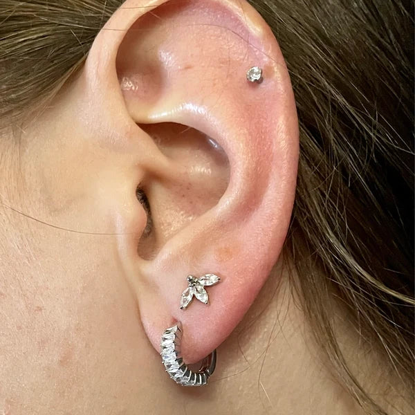 Marquise Diamond Petal Stud Earrings by Jwalin Jewels • Dainty 3 Petal Flower Gemstone Earrings • Flower Jewelry • Bride Gift