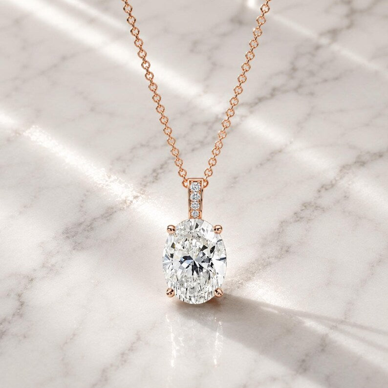 1.50ctw Oval Lab Diamond Necklace, 14k Gold Solitaire Pendant, F+ VS+ Grown Diamond, Prong Set, Everyday Fine Jewelry Gift for Her