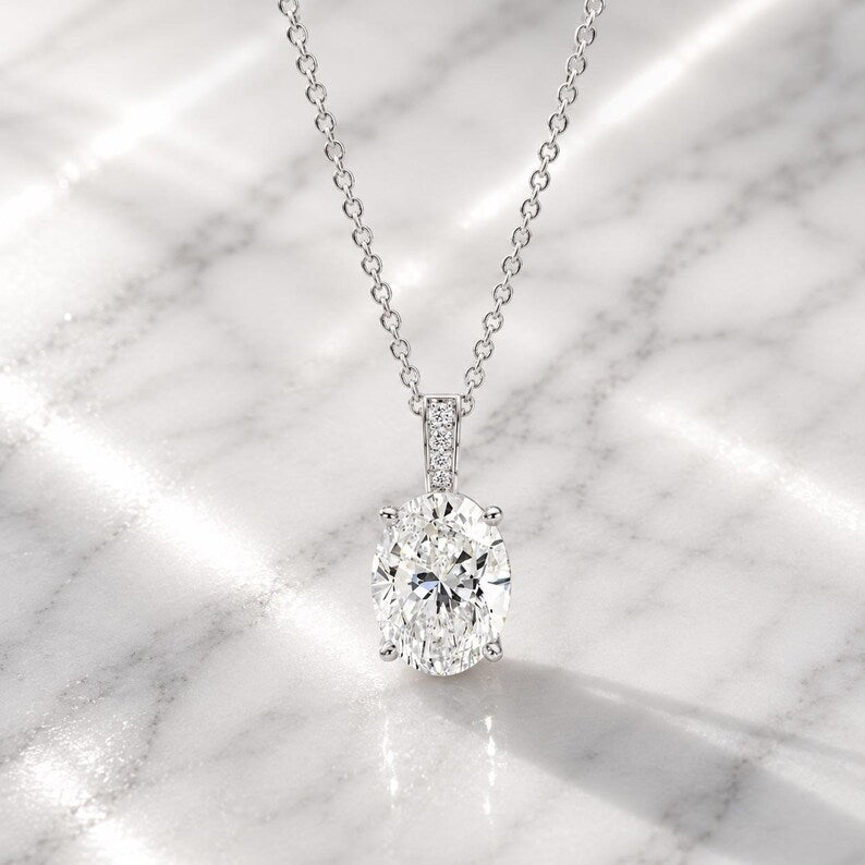 1.50ctw Oval Lab Diamond Necklace, 14k Gold Solitaire Pendant, F+ VS+ Grown Diamond, Prong Set, Everyday Fine Jewelry Gift for Her