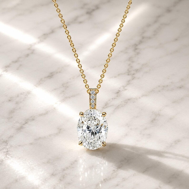 1.50ctw Oval Lab Diamond Necklace, 14k Gold Solitaire Pendant, F+ VS+ Grown Diamond, Prong Set, Everyday Fine Jewelry Gift for Her
