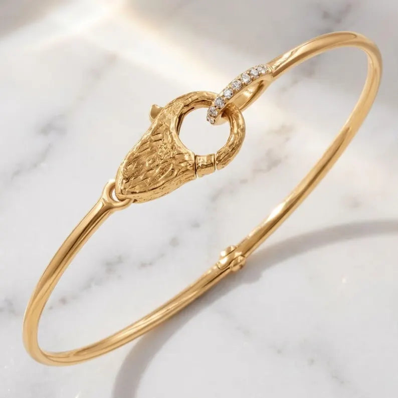 Hinged Gold Bangle with Pave Set Lab Grown Diamonds, 14K Solid Gold White, Yellow, Rose Gold, Modern Statement Jewelry, Customizable