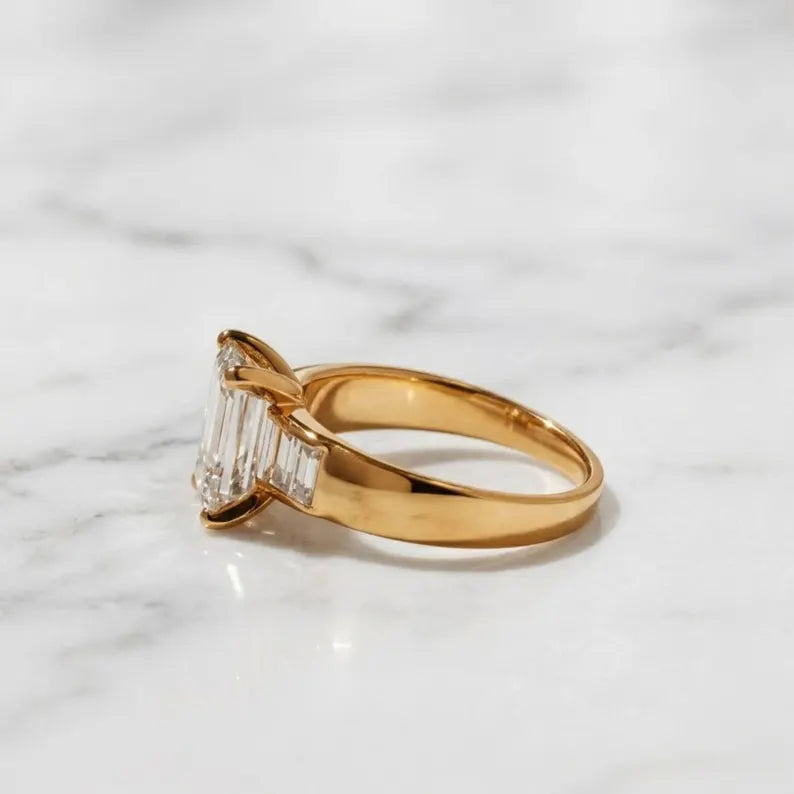 Diamond Ring, Emerald Cut 2.00 CT Engagement Ring, 9K 14K 18K Gold, White Yellow Rose Gold, VS+ F+ Clarity, Certified Jewelry