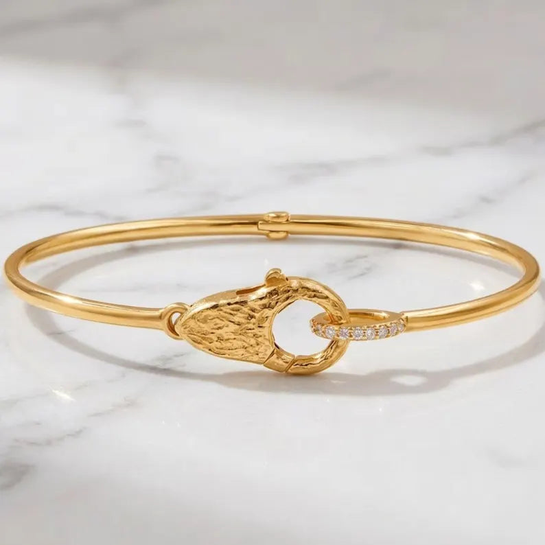 Hinged Gold Bangle with Pave Set Lab Grown Diamonds, 14K Solid Gold White, Yellow, Rose Gold, Modern Statement Jewelry, Customizable