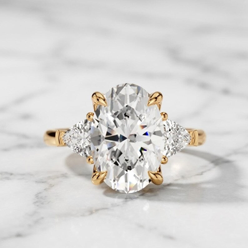 Elegant 3.00 CT Oval Lab Grown Diamond Engagement Ring with Trillion Accents