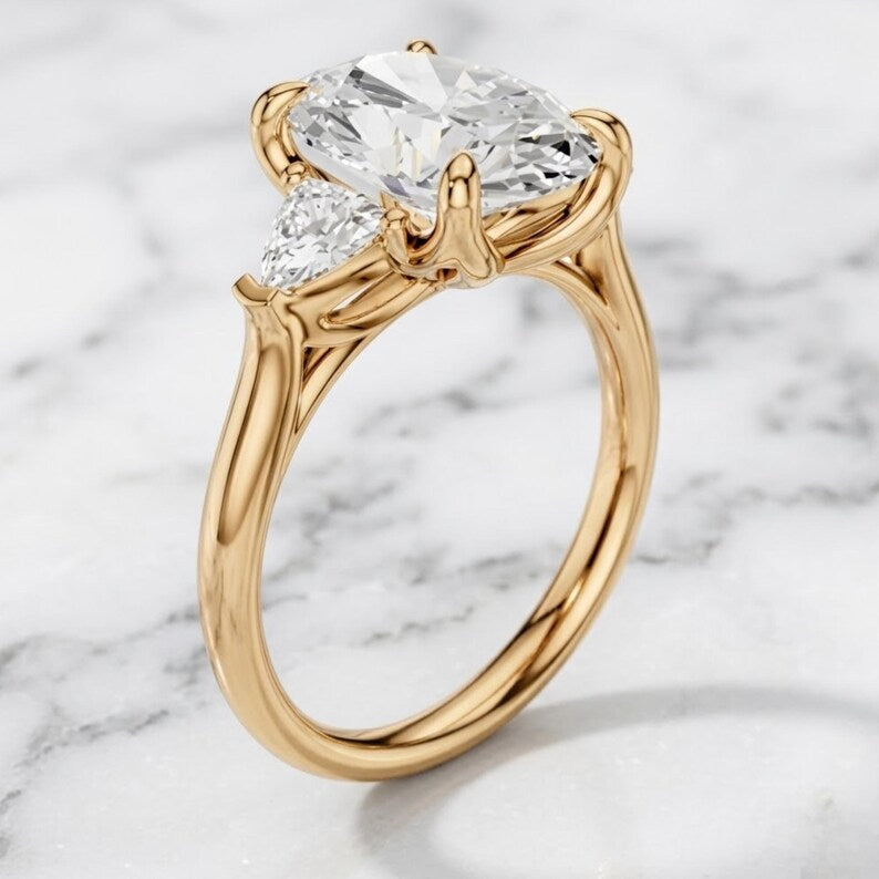 Elegant 3.00 CT Oval Lab Grown Diamond Engagement Ring with Trillion Accents