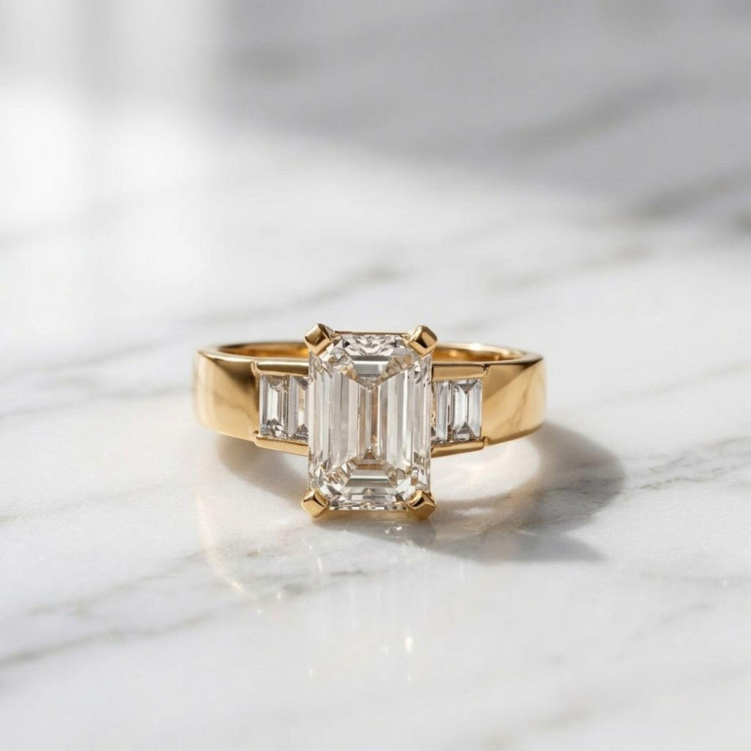 Diamond Ring, Emerald Cut 2.00 CT Engagement Ring, 9K 14K 18K Gold, White Yellow Rose Gold, VS+ F+ Clarity, Certified Jewelry