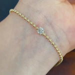 Load and play video in Gallery viewer, 14K Gold Beaded Bracelet with Diamond: Delicate Minimalist Jewelry