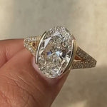 Load and play video in Gallery viewer, 2 Carat Oval Lab Grown Diamond Engagement Ring, Half Bezel Set