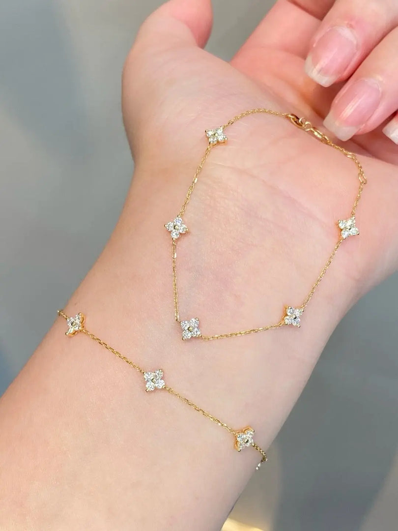 Diamond Cluster Bracelet in 14k Solid Gold / Diamond Clover Bracelet / Diamond Infinity Bracelet / Layering Bracelet / Gift for Mom Jwalin Jewels