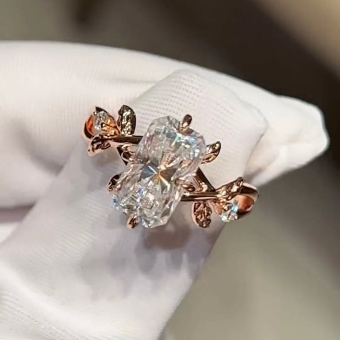 Radiant Cut Lab Grown Diamond Engagement Ring, Yellow Gold Victorian Style