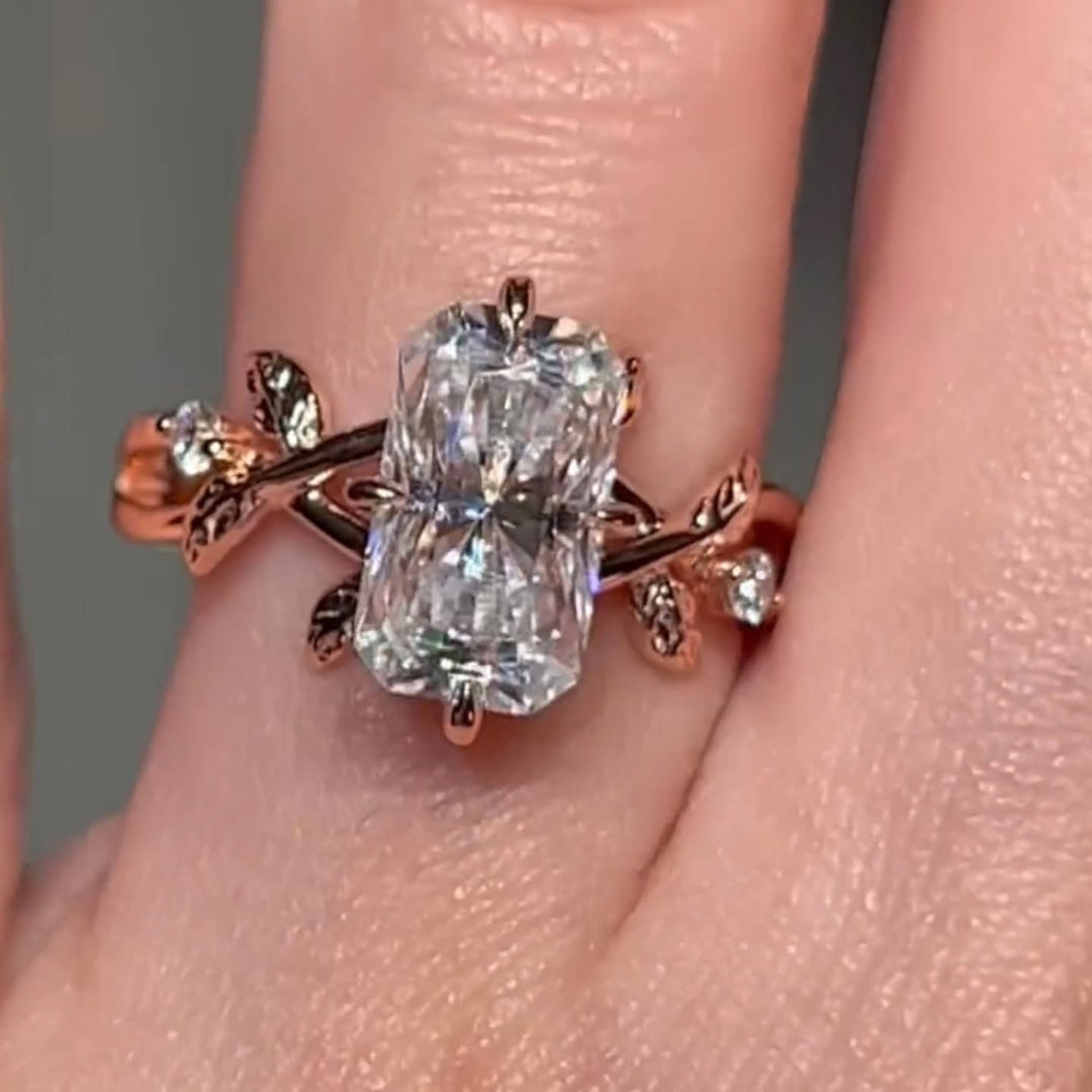 Radiant Cut Lab Grown Diamond Engagement Ring, Yellow Gold Victorian Style